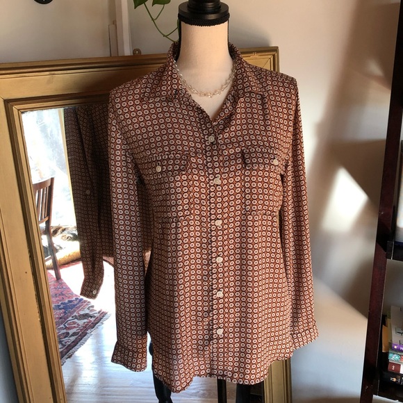 LOFT | Orange Floral Button Down Blouse - Picture 3 of 6